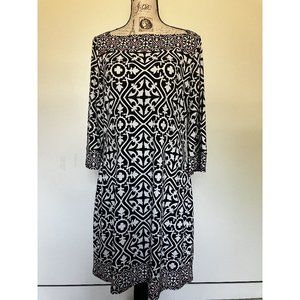 White House Black Market Shift Dress Geometric Fleur de Lis Rhombus Size 12-14